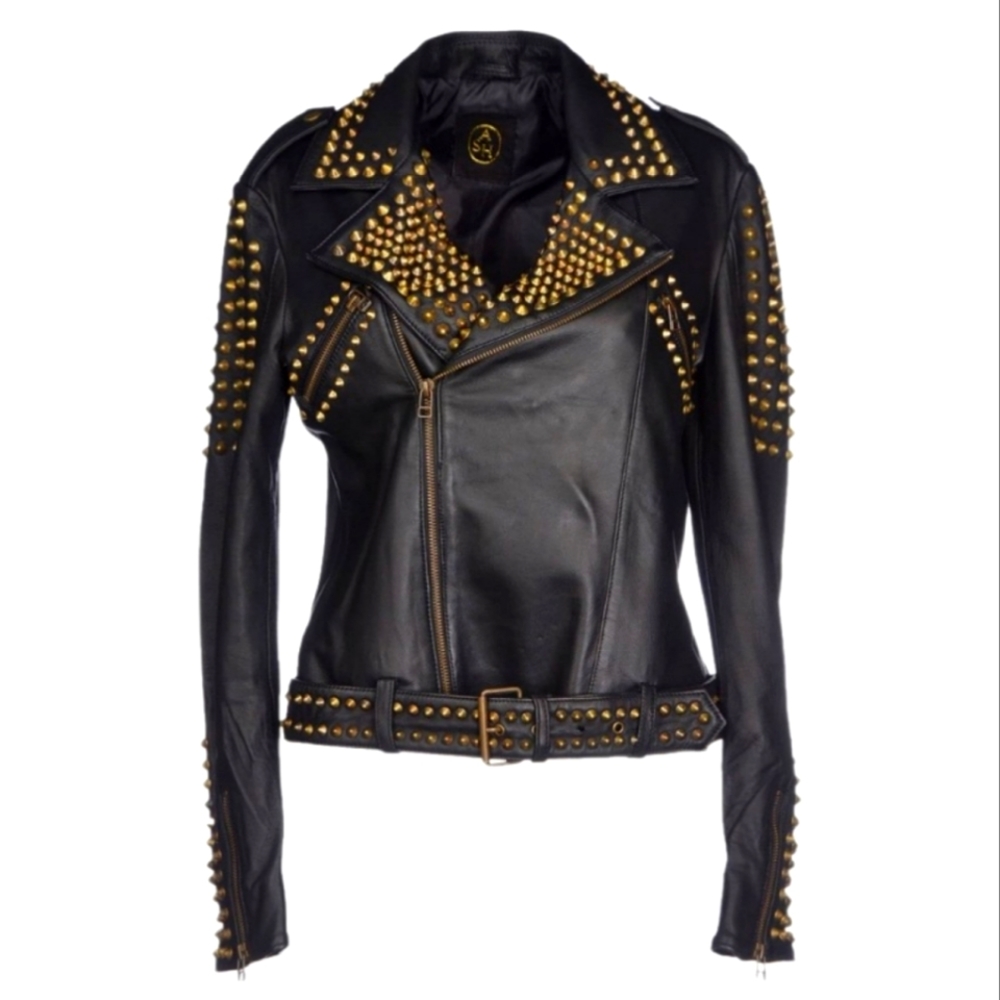 🌟New Rare ASH Black lambskin leather biker jacket with studs